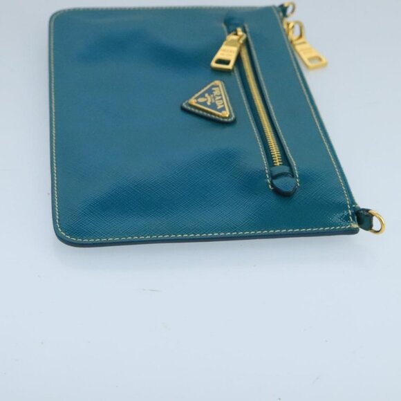 PRADA Shoulder Bag Safiano leather Turquoise Blue Gold Auth - Picture 4 of 16